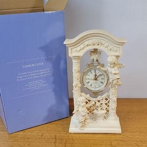 Cherub Clock with Cream Finish In Original Box. Works!